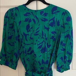 Vintage 100% Silk Chic Patterned puff sleeve maxi Dress